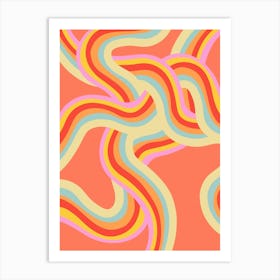 Peachy Groovy Rainbow Waves Art Print