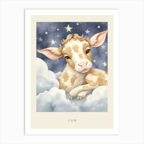Sleeping Baby Cow Nursery Poster Art Print