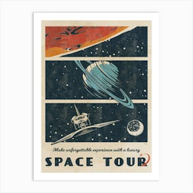 Space Tour — Vintage space poster, retro space art, propaganda poster, retrofuturism, retro sci-fi Art Print