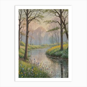 Misty Stream In The Woods Art Print