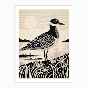 B&W Bird Linocut Grey Plover 3 Art Print