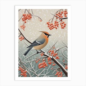 Winter Bird Painting Cedar Waxwing 1 Art Print