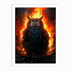 Owl On Fire Art Print