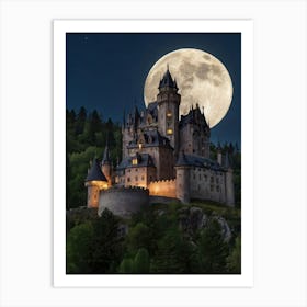 Full Moon Over Castle 1 Art Print