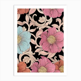 Flowers On A Black Background 24 Art Print