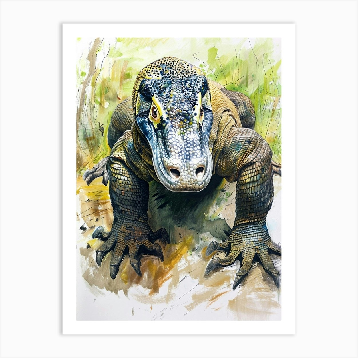 Komodo Dragon Pastel Watercolour 2 Art Print by Critter Crafts