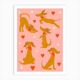 Dogs And Hearts Art Print