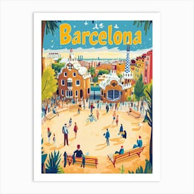 Aihrgdesign A 1970s Inspired Travel Poster For Barcelona Art Print