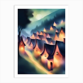 Village At Night Art Print