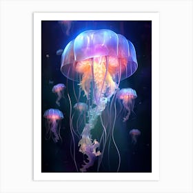 Turritopsis Dohrnii Importal Jellyfish Neon Illustration 7 Art Print