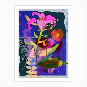 Lisianthus 1 Neon Flower Collage Art Print