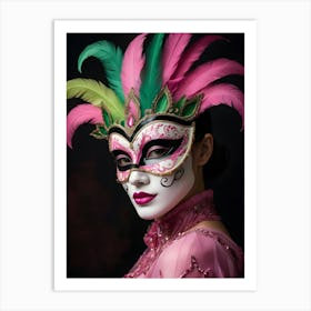 A Woman In A Carnival Mask, Pink And Black (52) Art Print