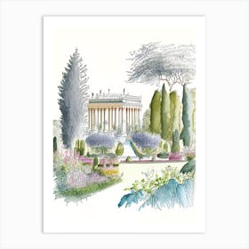 Gardens Of The Royal Palace Of Caserta, Italy Vintage Pencil Drawing Art Print