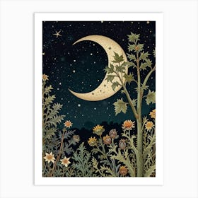 Moon And Flowers Style William Morris Art Print Art Print