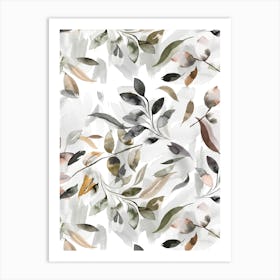 Watercolour Leaves Neutral Gray Art Print
