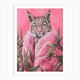 Lynx In Pink Fur Art Print