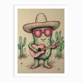 Cactus Playing Guitar Art Print