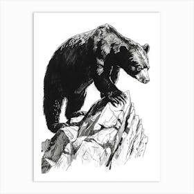 Malayan Sun Bear Walking On A Mountain Ink Illustration 1 Art Print