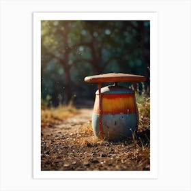 Rusty Metal Bucket In The Forest Art Print