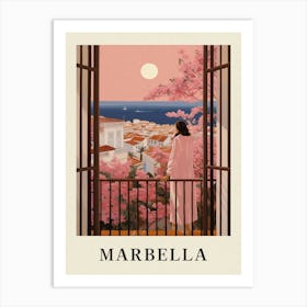 Marbella Spain 4 Vintage Pink Travel Illustration Poster Art Print