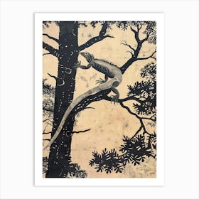 Iguana In The Trees Block Print 3 Art Print