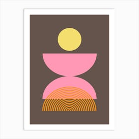 Mid Century Modern Bold Geometric Shapes in Brown and Pink Art Print