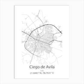 Ciego De Avila,Cuba Minimalist Map Art Print