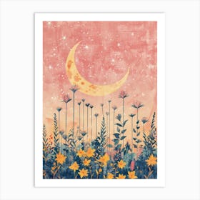 Moon And Flowers Art Print