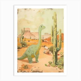 Dinosaur In The Desert With Cactus Storybook Watercolour 1 Art Print