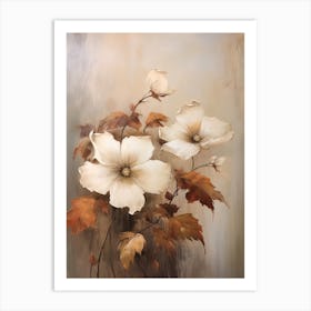 Hibiscus, Autumn Fall Flowers Sitting In A White Vase, Farmhouse Style 4 Art Print