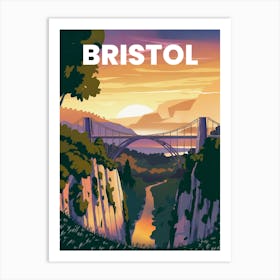 Anime Canvas Art: Scenic Clifton Suspension Bridge over a Green Gorge at Sunset, Perfect for Lofi Aesthetic and Nature-Inspired Wall Art Lovers. Art Print