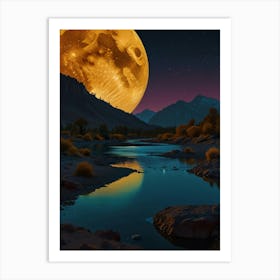 Full Moon Over River Art Print