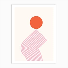 Geometric Lines Sun Rainbow Balance Playful Abstract in Pink Red Beige 1 Art Print