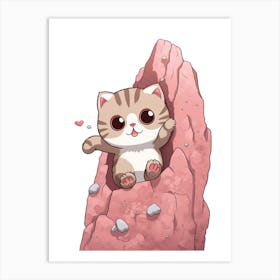 Kawaii Cat Drawings Rock Climbing 1 Art Print