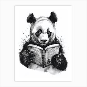 Giant Panda Reading Ink Illustration 4 Art Print