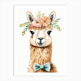 Baby Alpaca Wall Art Print With Floral Crown And Bowties Bedroom Decor (6) Art Print