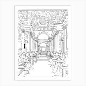 Line Art Inspired By The School Of Athence 2 Art Print