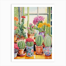 Cactus Painting Maximalist Still Life Gymnocalycium Cactus 3 Art Print