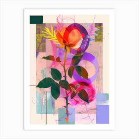 Rose 3 Neon Flower Collage Art Print