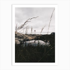 Peggys Cove Lighthouse in Nova Scotia With Pond Mirroring The Lighthouse Art Print