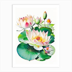 Lotus Flowers In Park Decoupage 2 Art Print