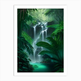 Waterfalls In A Jungle Waterscape Crayon 3 Art Print