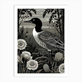 Bird Linocut Common Loon Art 1 7 Art Print