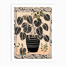 B&W Plant Illustration Philodendron 1 Art Print