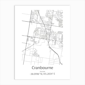 Cranbourne,Australia Minimalist Map Art Print