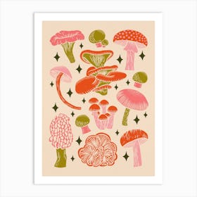 Texas Mushrooms   Bright Multicolor On Tan Art Print