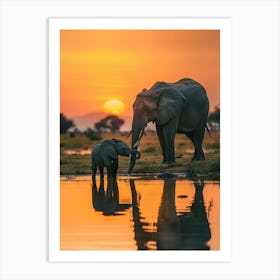 Sunset Elephants Art Print