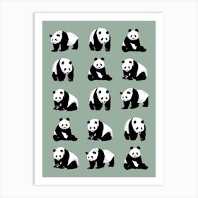 Panda Bears Pattern Sage Green Art Print