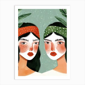 Two Women With Leaves On Their Heads Art Print