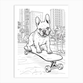 French Bulldog Dog Skateboarding Line Art 1 Art Print